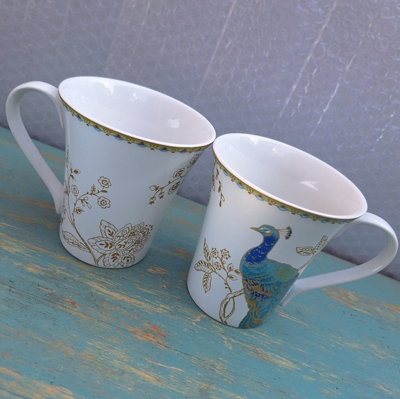 2 Peacock Mugs Coffee Cup Porcelain Teacup Bird Lover Gift Replacement - Picture 3 of 16